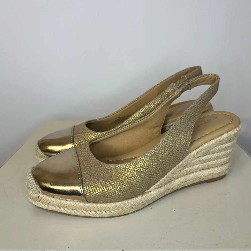 Easy Spirit Metallic Gold Margie Platform Wedge Slingbacks, Size 7 - Picture 2 of 6